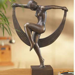 The epitome of Art Deco style, this statuette recalls the elegant work of Ferdinand Preiss