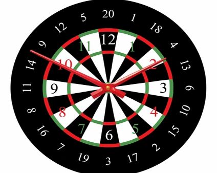 Dartboard Style Wall ClockIntroducing a fun wall clock styled to look like a dart board.The Dartboard Clock is the perfect accessory for a bedroom, study or games room but we strongly recommend not throwing darts at it, its just a clock!The Dartboard