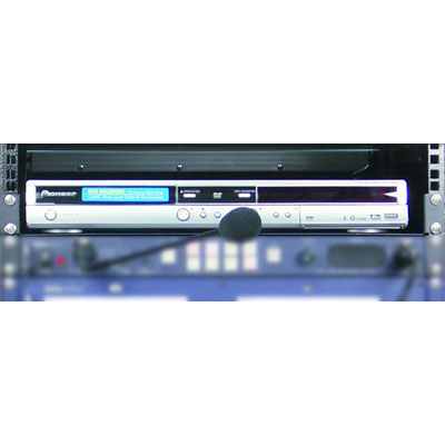 Universal rack mount tray for DVD recorder or player.