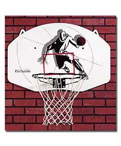 Basketball backboard made from tough and durable material includes a regulation size 46cm steel