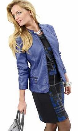 This faux leather jacket is beautifully finished with decorative stitching on the shoulder yoke and seams. With figure shaping gore seams front and back and three-quarter length sleeves. Featuring a stand-up collar, zip fastener and 2 zip pockets wit