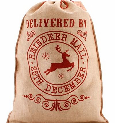 Reindeer Mail Hessian Christmas Sack Sent to you by Reindeer Post, this magical Santa Sack will look fantastically festive in your home! Canandrsquo;t you just picture it, nestled snugly underneath your tree?! The jolly red print on this hessian sack