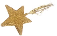 A glitter covered wand in either gold or silver with long strands of tinsel hanging down, perfect