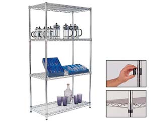 Fully adaptable and versatile boltless chrome plated wire shelving. Open wire design increases airfl