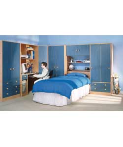 1 door pine effect corner wardrobe with blue wash