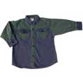 Superb long-sleeved denim shirt in faded blue and green