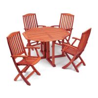 Solid hard wood garden set. Comprises: gateleg table and 4 fold away chairs for easy storage. Size