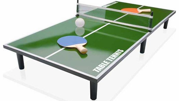 Enjoy a game of table tennis any time with this great desktop table tennis game which simply packs back into its compact box. so its ideal for virtually every situation. Compete against your family and friends. Contents: Table. 2 bats. 2 balls and a 