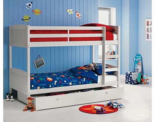 These flexible bunk beds are perfect for families with young children. This Detachable White Bunk Bed with Storage and Bibby Mattress is great for maximising space in a bedroom. especially with the underbed storage that comes with it. These bunk beds