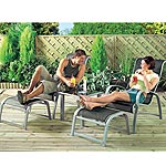 Set of two chairs, two foot stools and a side table this set is ideal for a small patio or balcony