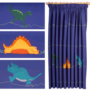 Prehistoric curtains with colourful appliqué and