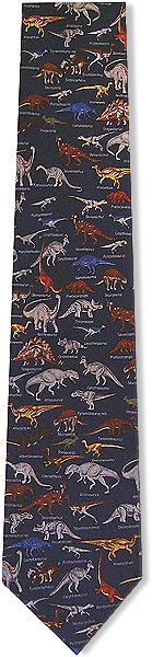 Paleantologists and big kids alike will love this tie featuring loads of different dinosaurs on a na