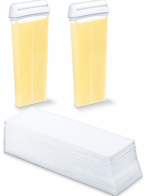 Elle by Beurer HLE40 Warm Wax Replacement Set. Gentle beeswax formula . 2 wax cartridges. 50 fabric strips.