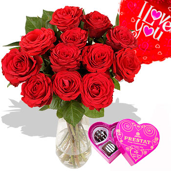 Unbranded Dozen Red Roses Gift Wrap, Chocolates and