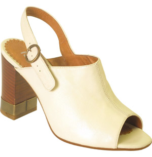 leather high heavy peeptoe sling back sandal with heel detail