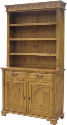 A beautiful pine dresser from our medieval range. With 4 shelves  2 doors and 2 doors  it has a