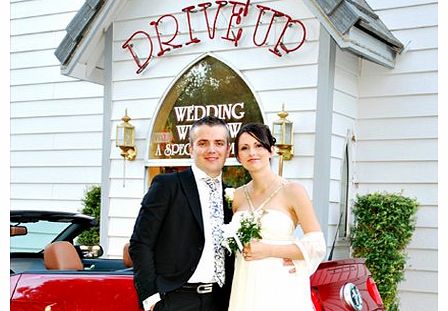 Drive-up Wedding - Intro Say I do at a drive-thru-window wedding chapel - classic Vegas style! Make this the trip of a lifetime with the Drive-Up Vegas Wedding package including photos flowers limousine and of course a wedding with a definite differe