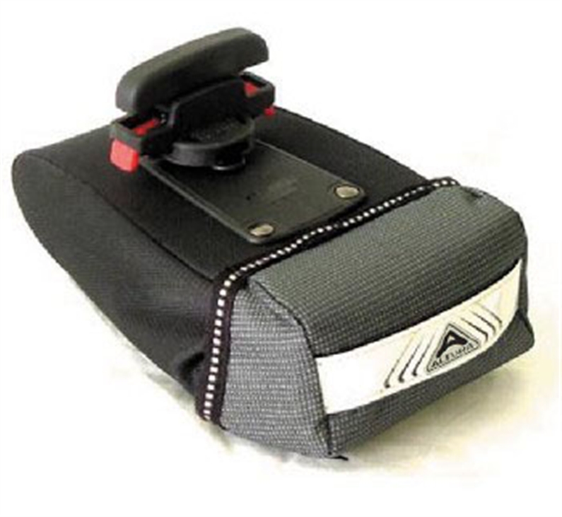A GOOD LOOKING RAINPROOF SEATPACK WITH EASY ACCESS, REFLECTIVE TRIM AND A REFLECTIVE LED MOUNTING