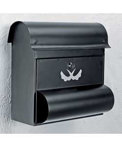 For receipt of mail and with useful newspapers, magazine holder.Metal post box in black finish with 