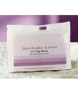 85% duck feather/15% duck down. 65% polyester/35%