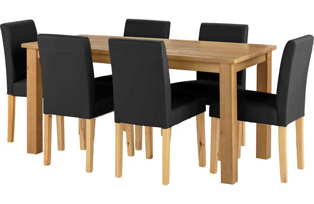 Make a bold statement in your home with the simple clean lines of the Elliott range. The solid wood chairs with leather effect cushioned seats provide maximum comfort
