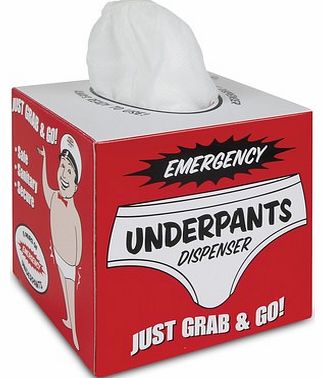 Emergency Underpants Dispenser The Emergency Underpants Dispenser may look like a box of tissues but does in fact contain 5 pairs of disposable underpants. These emergency pants are unisex, will fit most adults and are made from 50gsm non-woven polye