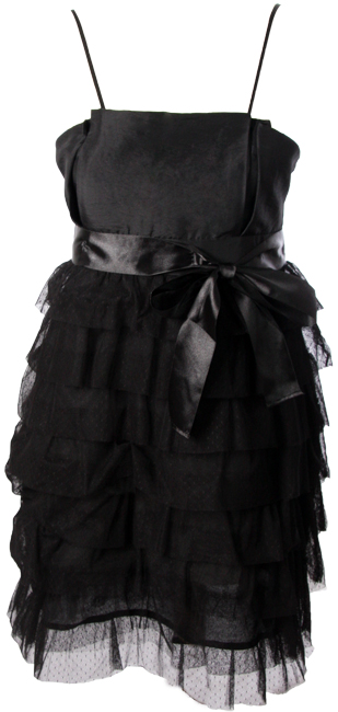 Black tiered mesh prom dress with taffeta bodice and small straps 100 Polyester Length 80cm