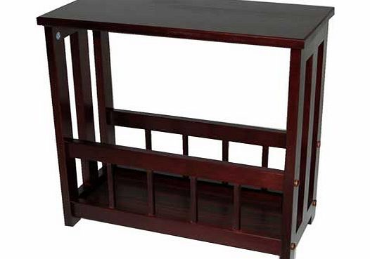 Wooden framed storage table with a rich dark stain finish. Simple yet elegantly styled this free standing unit is ideal for displaying items or keeping your books. magazines and TV guides close to hand. With its slim lines. it is ideal next to a sofa