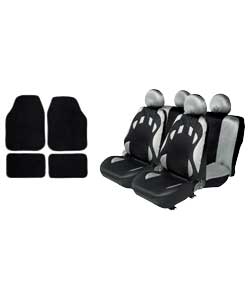 Unbranded Energy Black and Grey Seat Cover and Mat Set