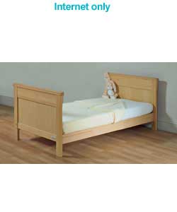 Pine with solid French Oak finish.Adjustable mattress base with 3 positions.Single drop side.Both en
