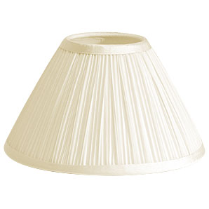 Ivory coolie shade with a rigid frame covered in gathered silk pleats