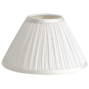 White coolie shade with a rigid frame covered in gathered silk pleats
