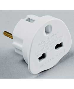 Single socket. White.Allows your UK plug to be used in Europe.