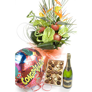 SR03 Standard Exotica handtied of Birds of Paradise is delivered with a SD03 160g box of chocolates 