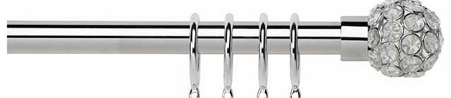 This stylish stainless steel curtain pole set from our Inspire collection is perfect for adding a touch of glamour to your room. Includes brackets. curtain rings. finials. fittings and fixtures. Supplied in 3 sections. Length 110cm-300cm. Diameter 25