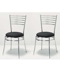 Size (H)84, W)43, (D)40cmPair of Eydon dining chairs with chrome metal frames and a black fabric uph