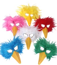 These brightly coloured feathered bird eyemasks come complete with a beak.  The yellow one would