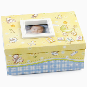 Fabric Check Baby Boy Box Trinket Photo Box