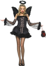 The Adult 2 Piece Dark Angel Costume includes a marabou trimmed dress and arm pieces.