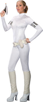 Includes jumpsuit with boot covers and belt.