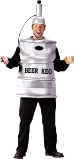 Includes beer barrel costume and hat with tap.