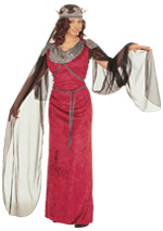 Costume includes dress with veils, crown with gems and veil.