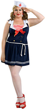 Adult sailor girl costume includes dress and hat.