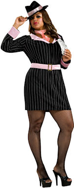 Adult Gun Moll costume includes dress, belt, hat and tie.