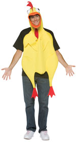 One piece Rubber Chicken Costume, pulls over head.