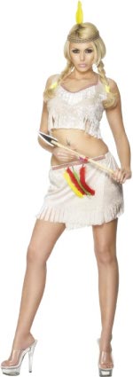 Costume includes suede feel top, skirt and headband.