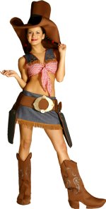 Includes hat, midriff, skirt, holster, 2 guns and boot tops.