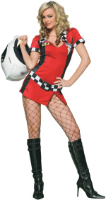 The Adult Speed Racer Costume includes a checkerboard trim dress.