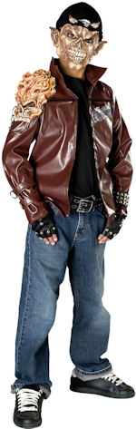 Child demon rider costume includes jacket, mask and gloves.