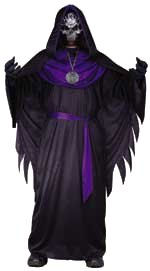 Includes robe, chest drape, hooded cape, gloves, belt, mask, and medallion.